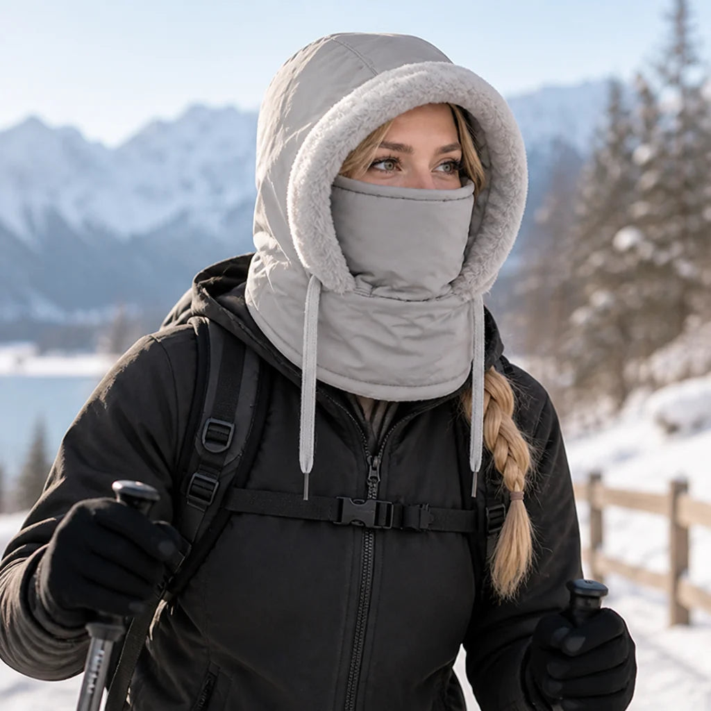 Plush-lined windproof balaclava (integrated face mask)