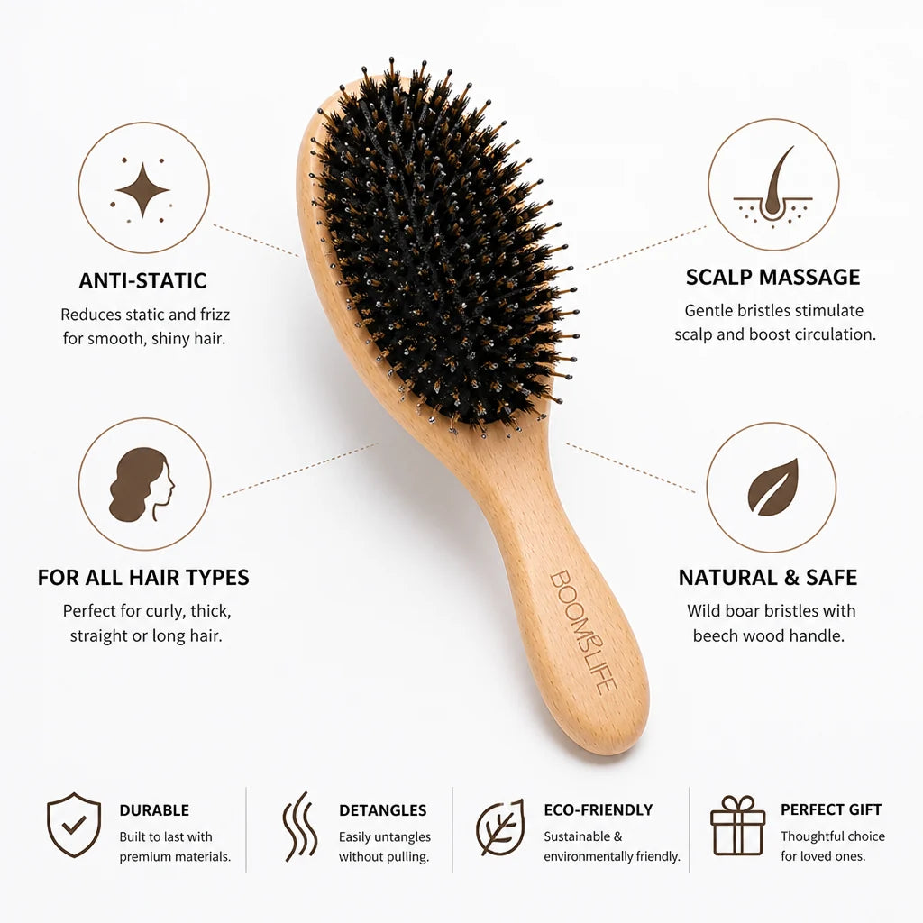 Wild Boar Bristle Anti-Static Hairbrush