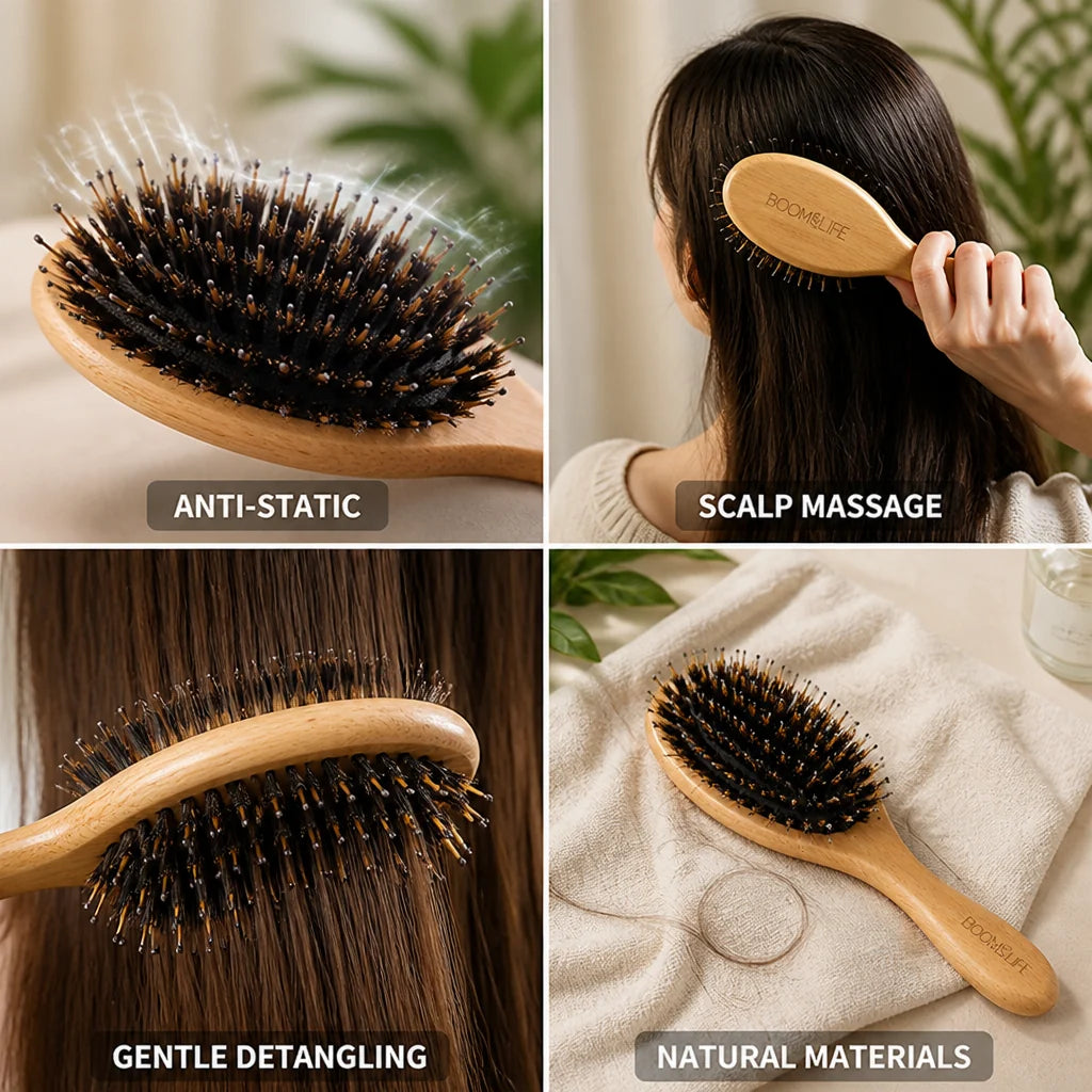 Wild Boar Bristle Anti-Static Hairbrush