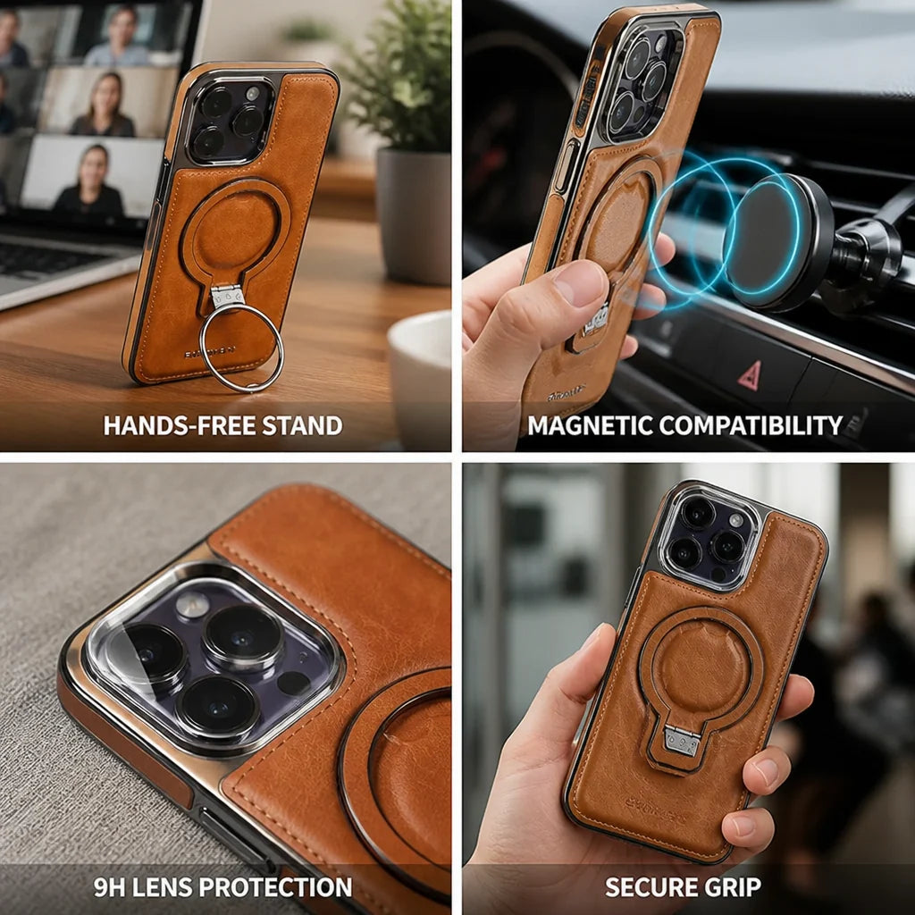 Leather Folding Stand Phone Case (9H Camera Protection)