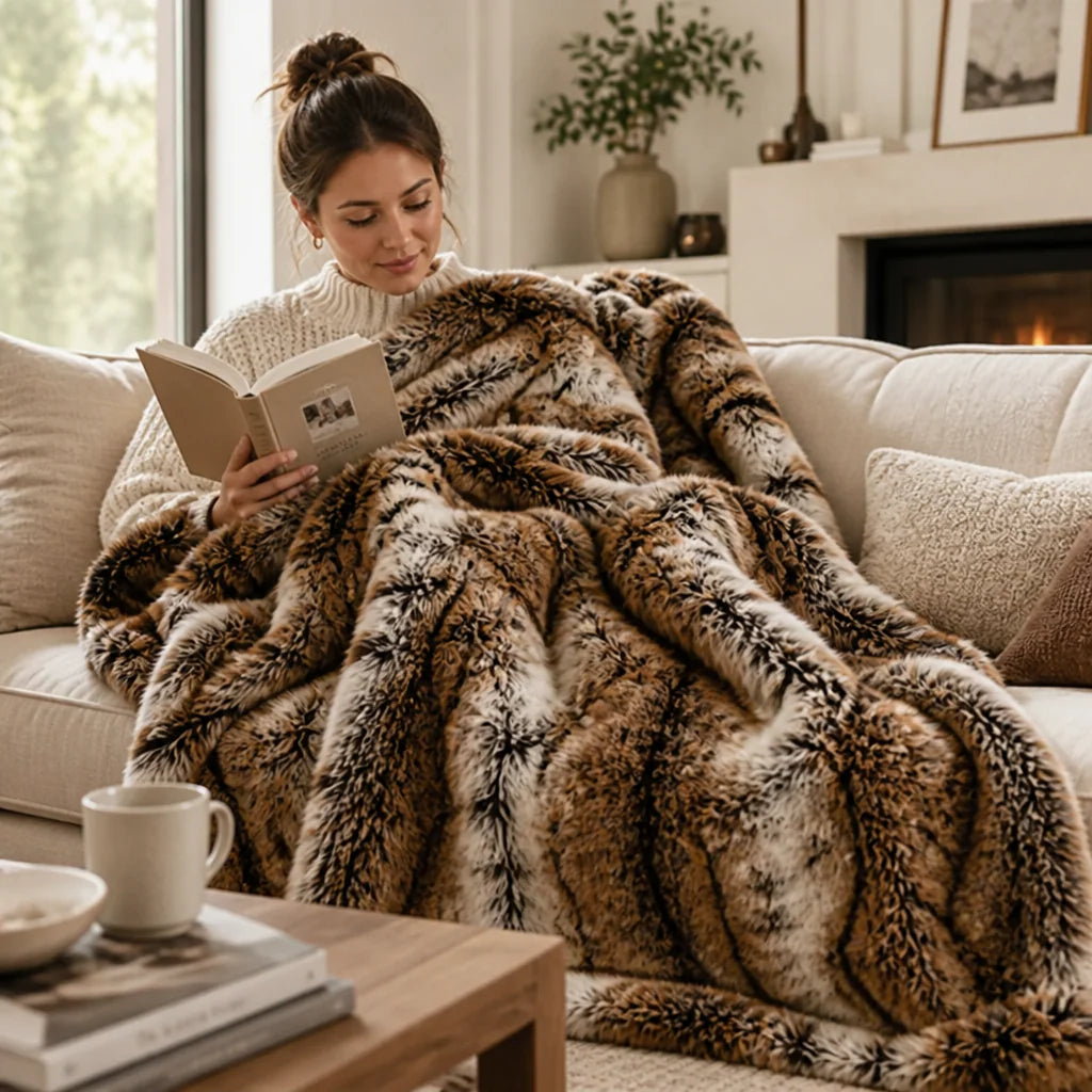Faux Fur Throw Plush Blanket Machine Washable