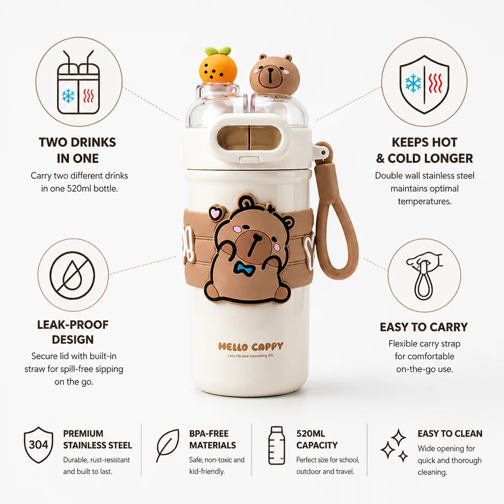 Insulated Stainless Steel Kids' Drinking Bottle with Two Compartments (520 ml)