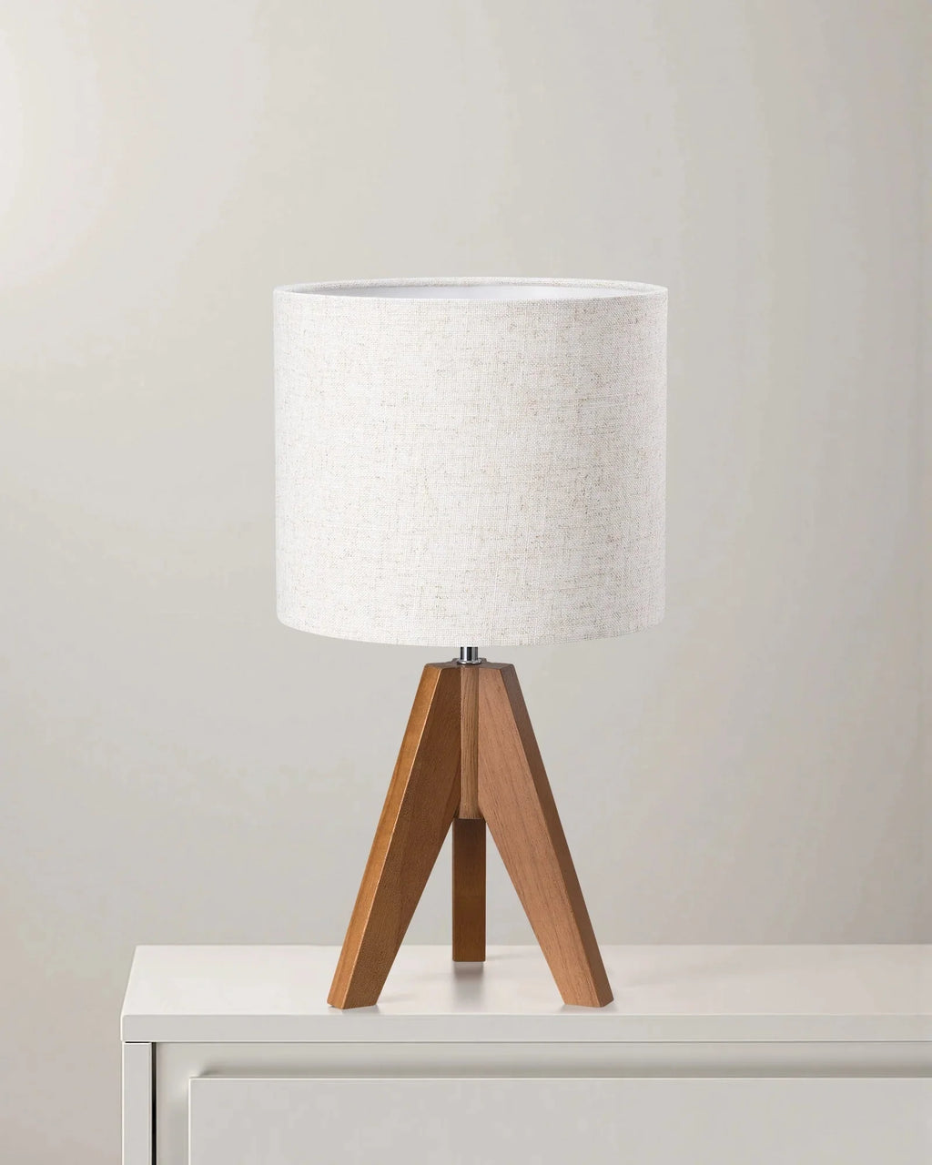 Wooden Table Lamp, Tripod Base, LED Bulb Included