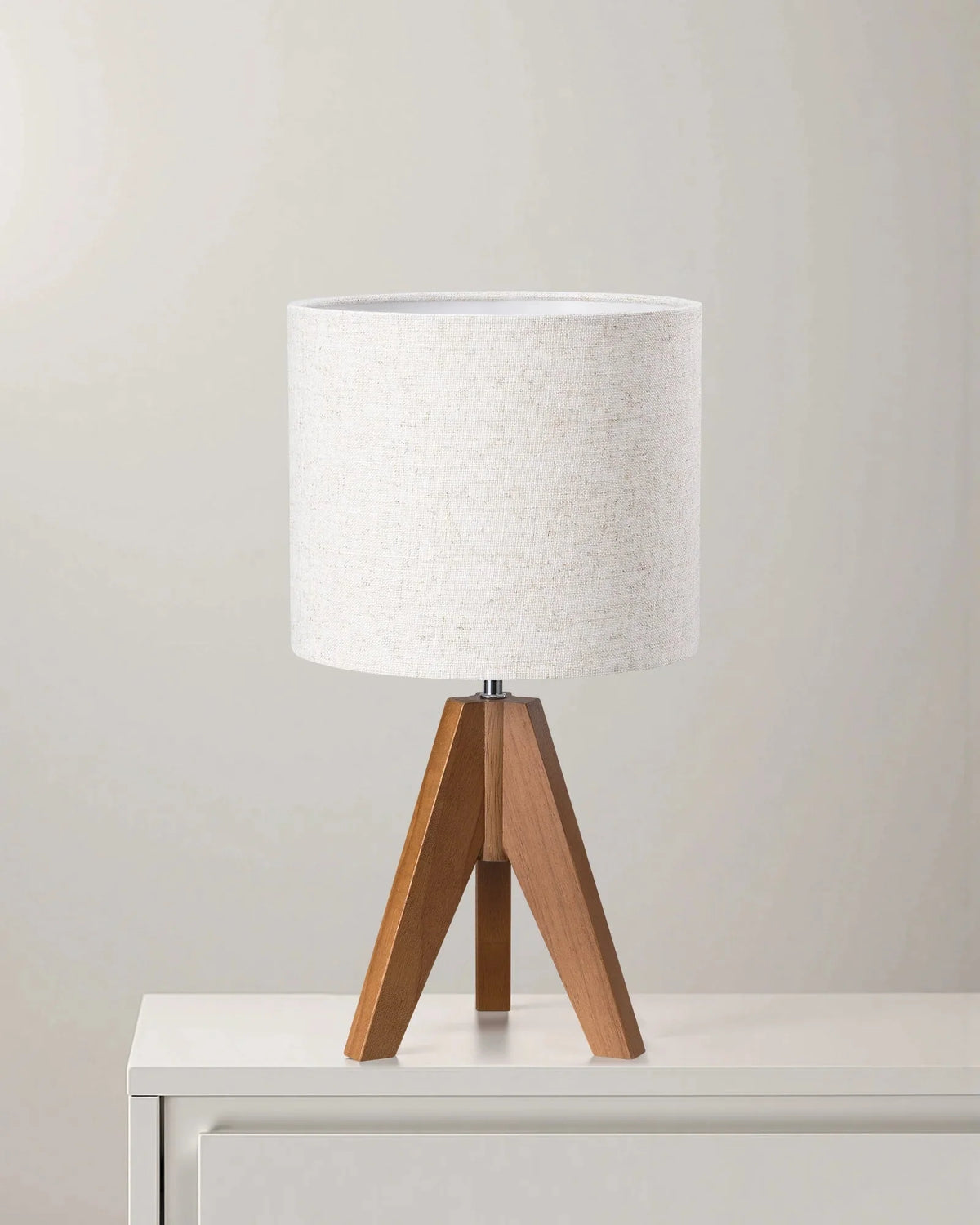 Wooden Table Lamp, Tripod Base, LED Bulb Included
