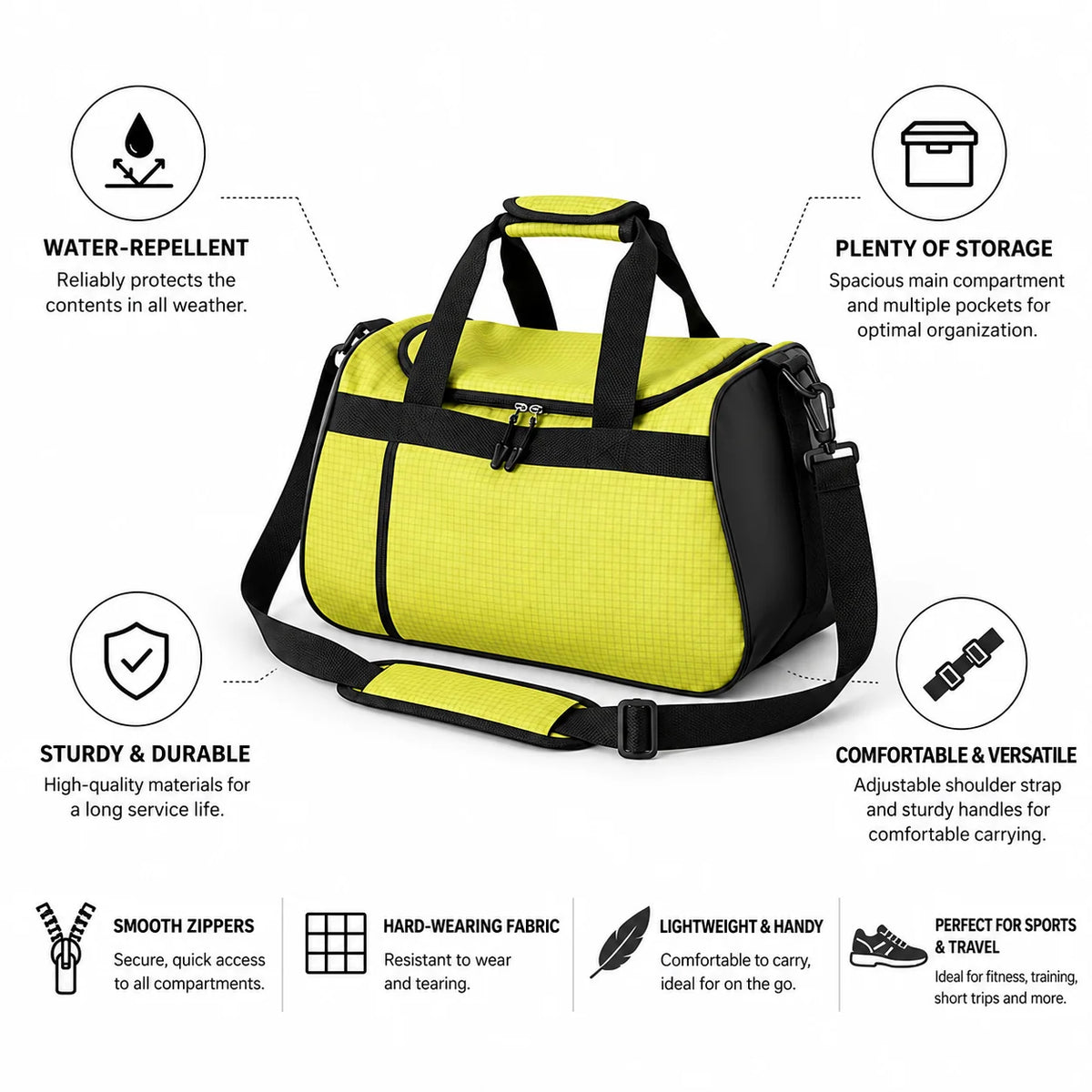 Gym Bag Water-Resistant Nylon & Multiple Pockets