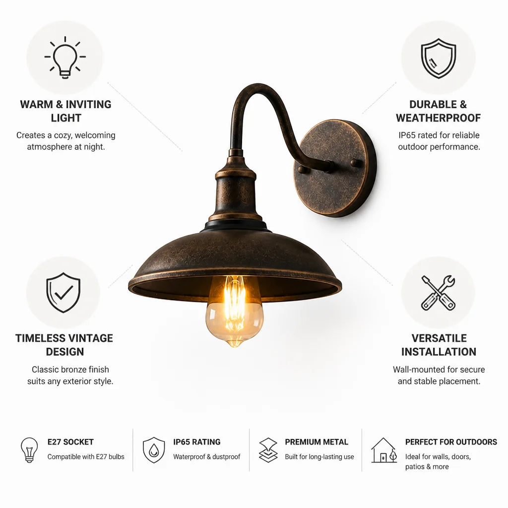 Warm Light Vintage Bronze Outdoor Wall Lamp