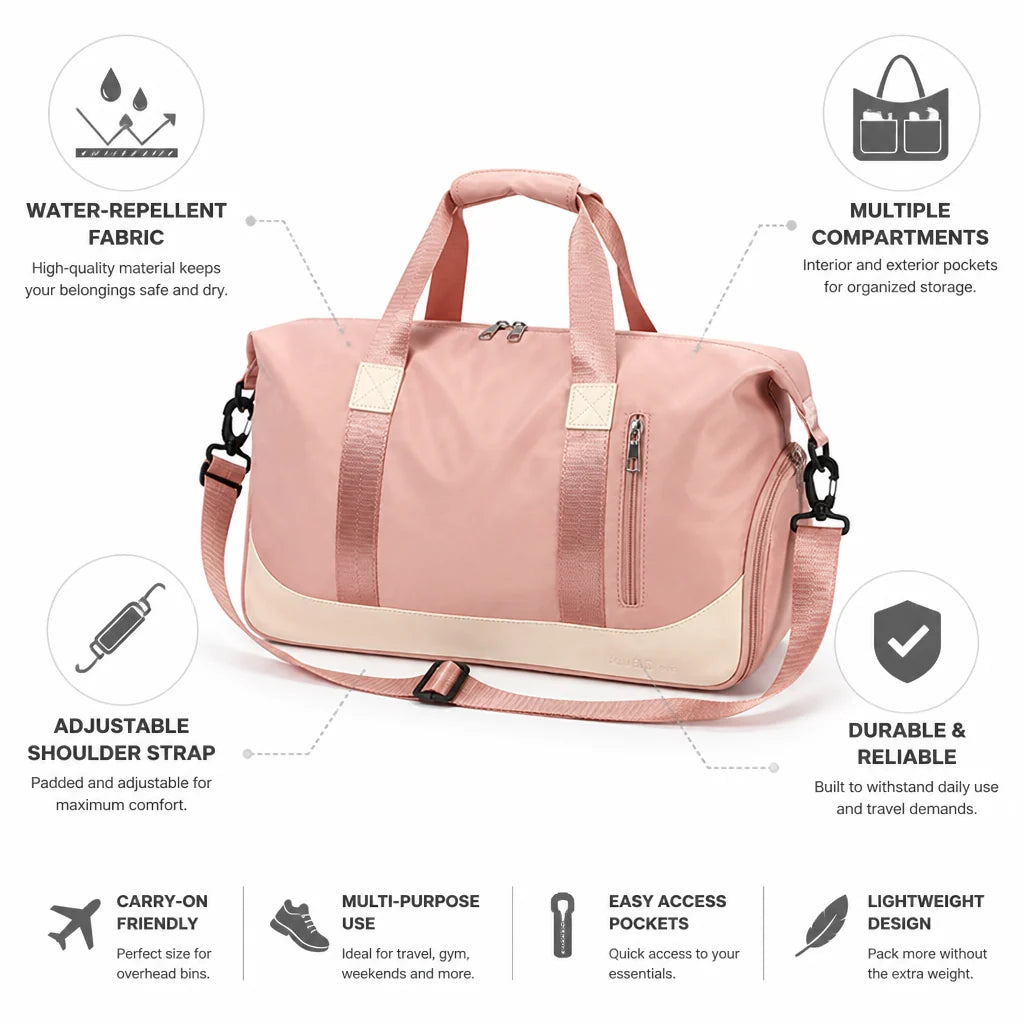Water-repellent carry-on bag with multiple pockets