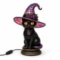 Table lamp with stained glass effect, gothic witch cat