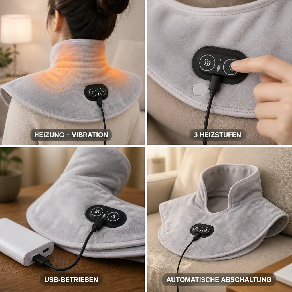 USB-Powered Vibrating Heating Pad for Neck and Shoulders (3 Heat Settings)