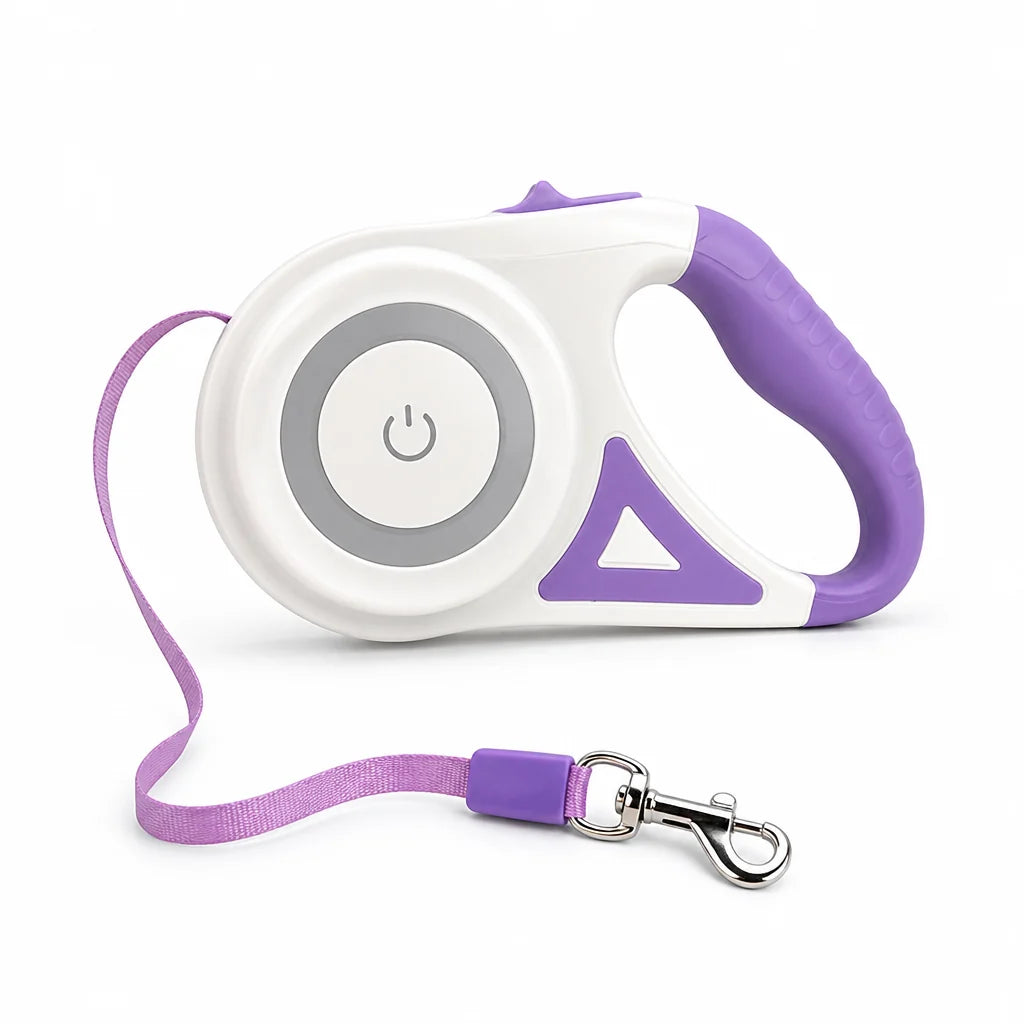 Built-in LED, One-Hand Brake & Lockable Retractable Dog Leash Strap