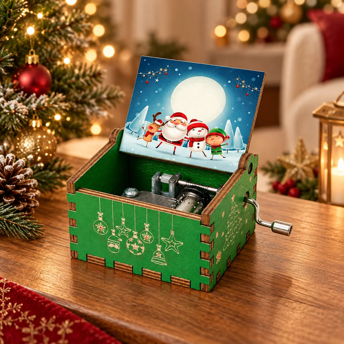 Christmas Music Box Hand Crank Wooden Keepsake (Gift for Children)