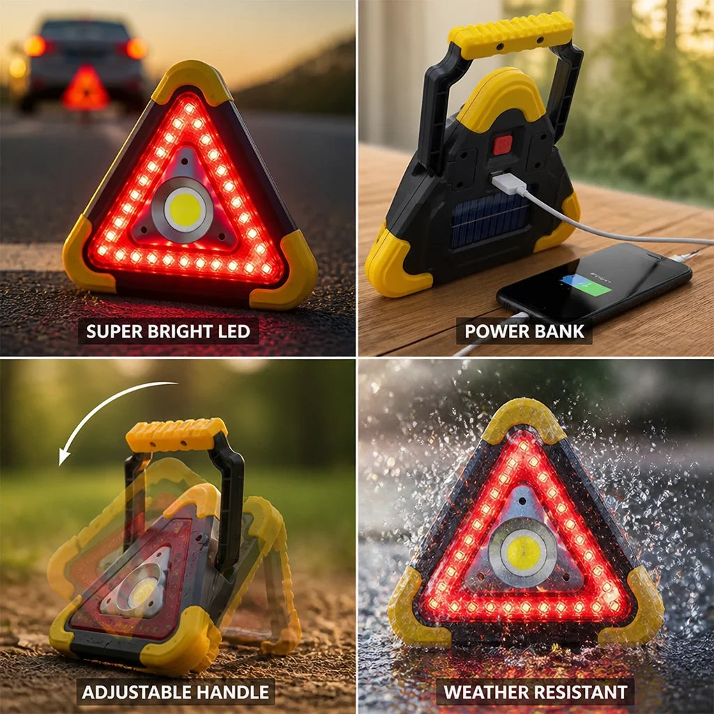 Emergency Triangle Light Solar USB Rechargeable (1200mAh)