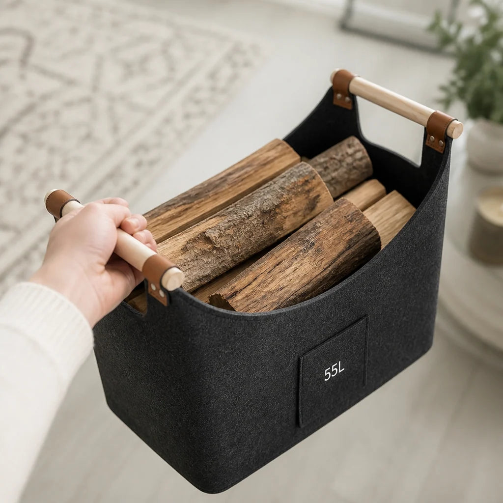 Firewood Basket Foldable Felt Wood Carrier