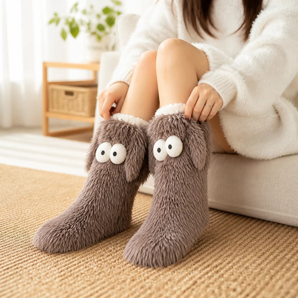 Plush, fleece-lined, non-slip house socks