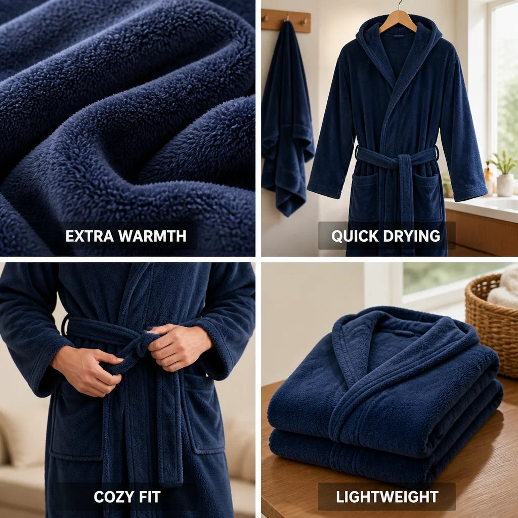 Men's Hooded Bathrobe with High Volume and Quick-Drying Plush C1