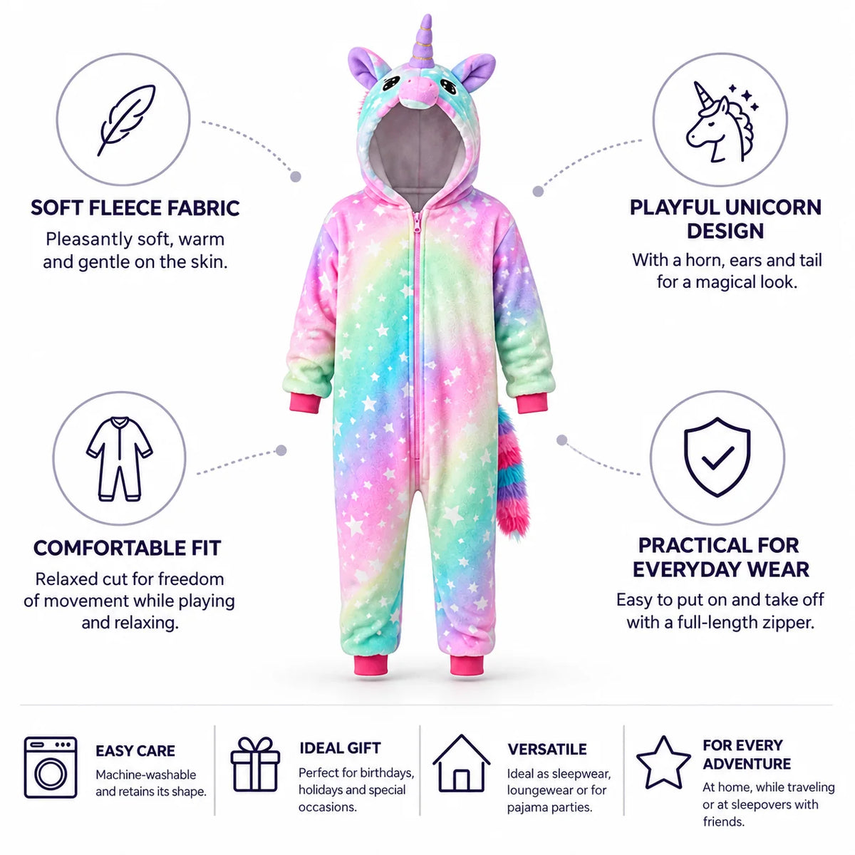 Girls Unicorn Onesie Fleece Loungewear
