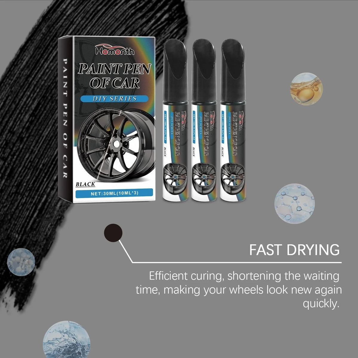 Rim Paint Pen Set Black – 3 × 10 ml for Minor Wear and Tear