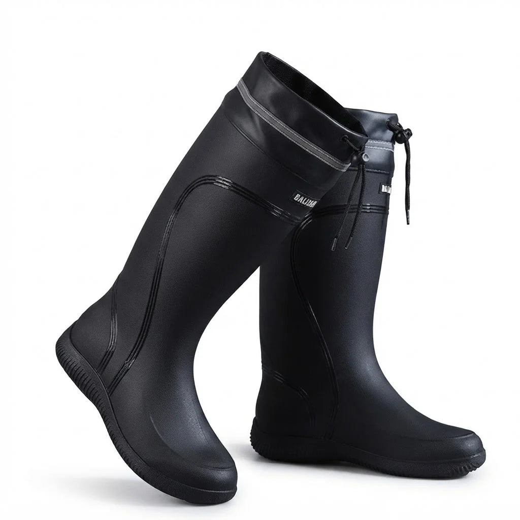Waterproof, fleece-lined, non-slip knee-high rain boots