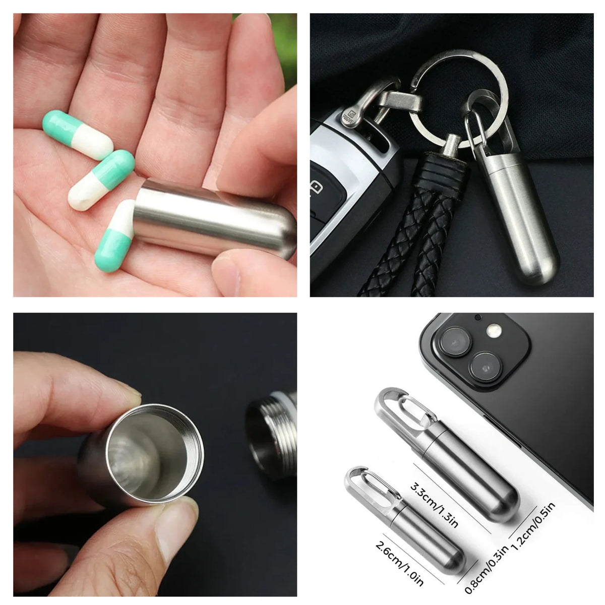Stainless Steel Waterproof and Airtight Pill Case Keychain