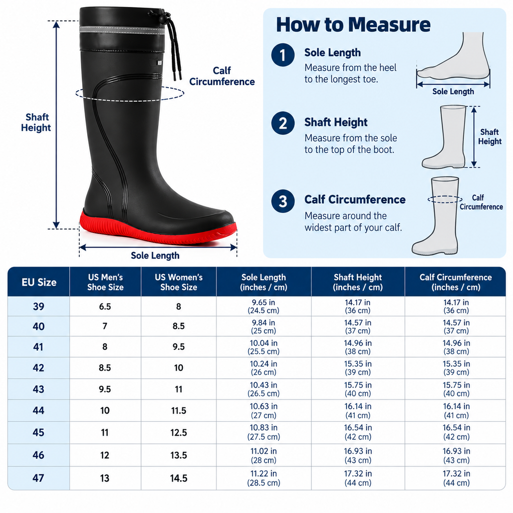 Waterproof, fleece-lined, non-slip knee-high rain boots