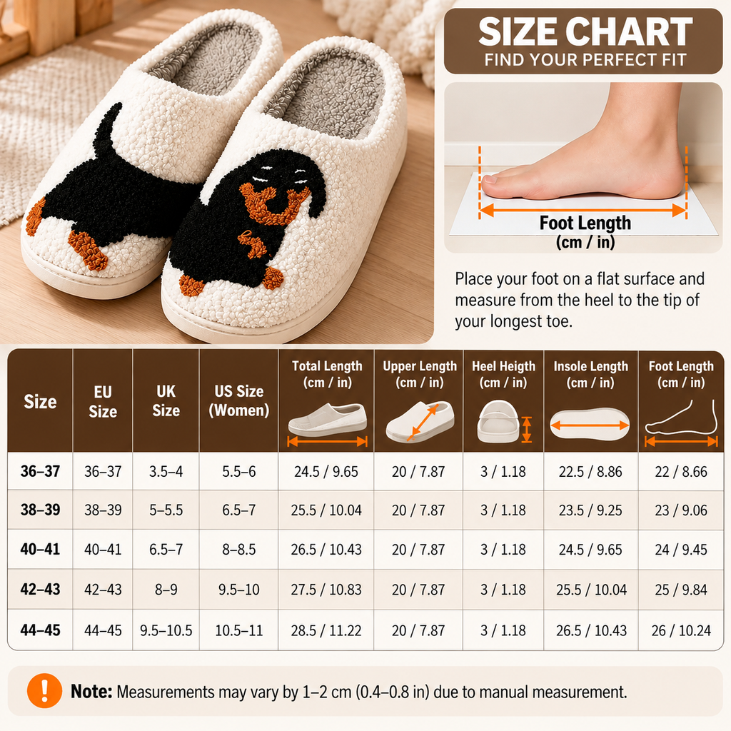 Women's Slippers Non-Slip Sole & Cotton Lined (Dachshund Motif)