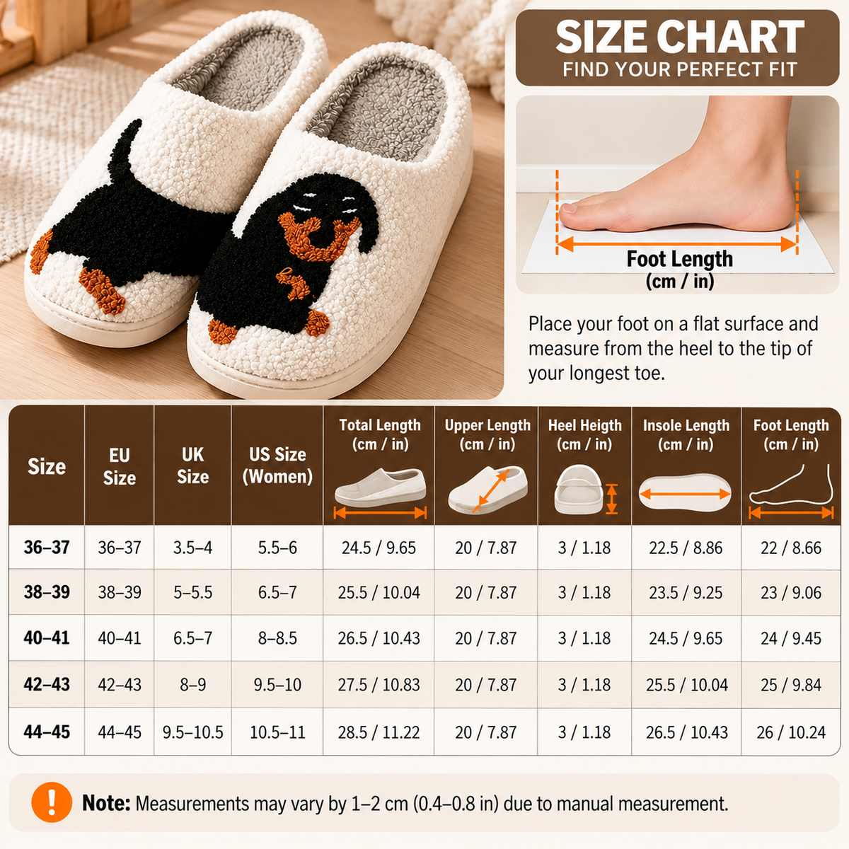Women's Slippers Non-Slip Sole & Cotton Lined (Dachshund Motif)