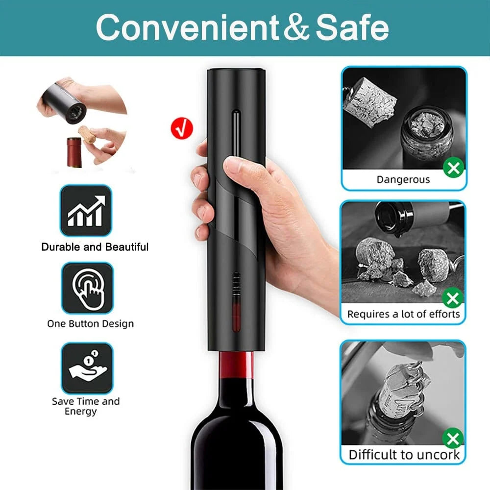 Electric Wine Bottle Opener, Automatic Corkscrew & Foil Cutter