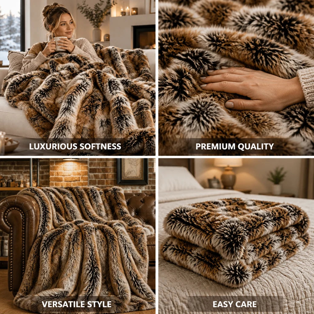 Faux Fur Throw Plush Blanket Machine Washable