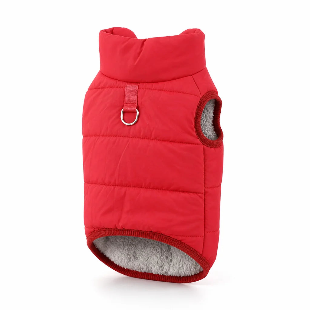 Windproof, fleece-lined dog winter vest with integrated D-ring