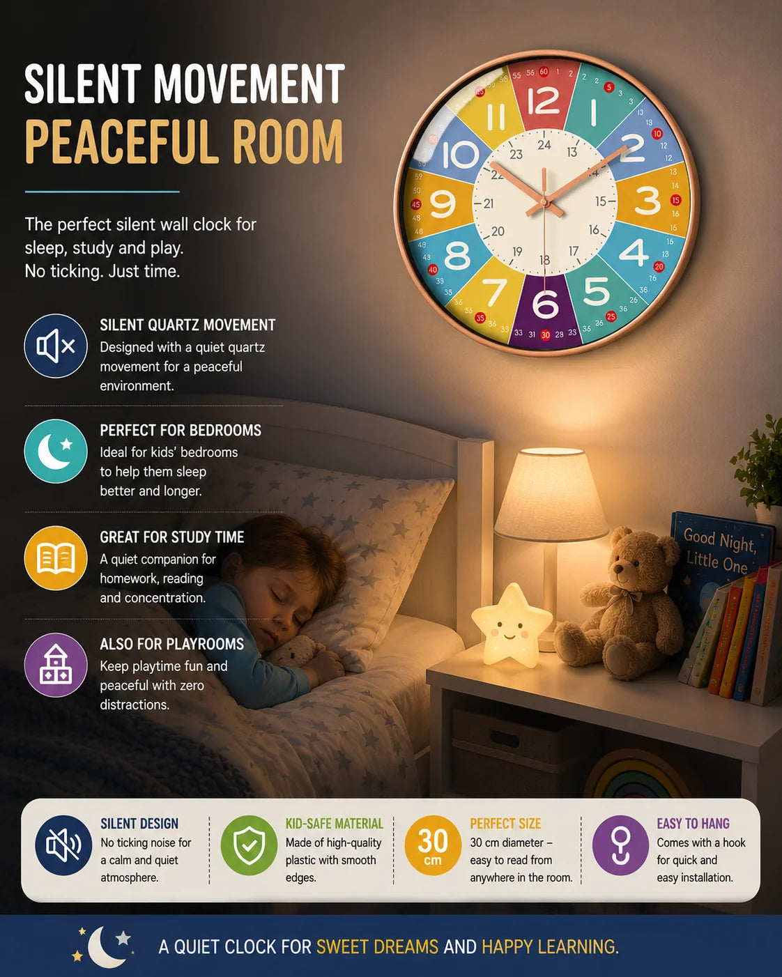 SilentKids Wall Clock – Silent for the Children's Room