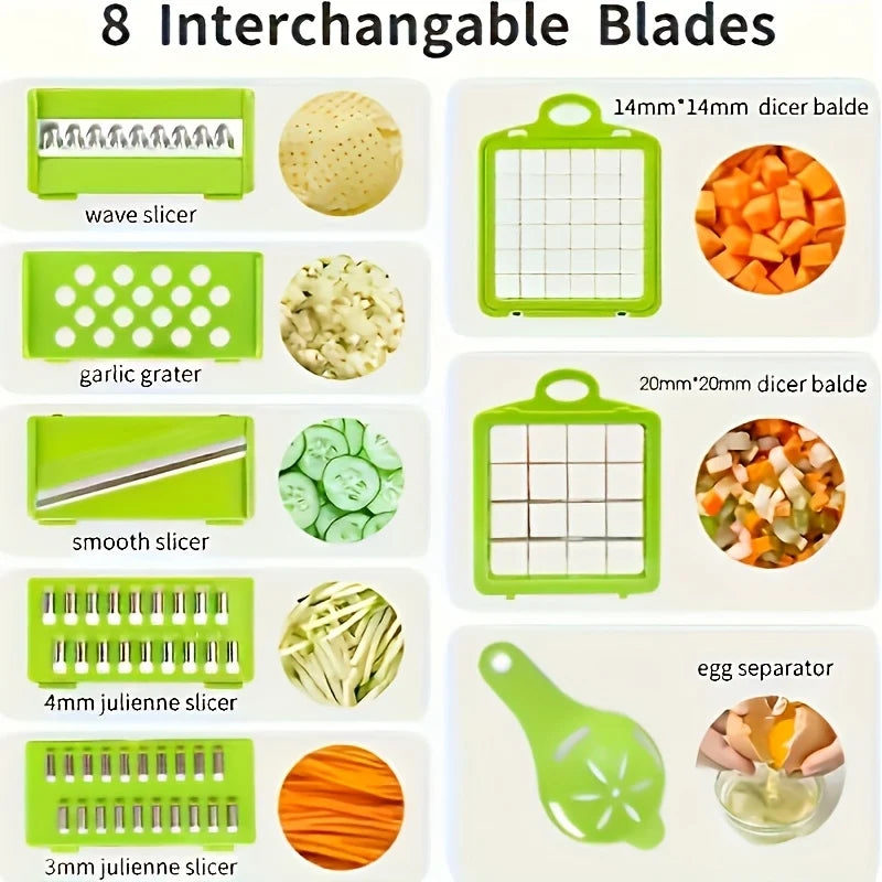 Vegetable Chopper Manual Mandoline Slicer 8 Blade Dicer Inserts