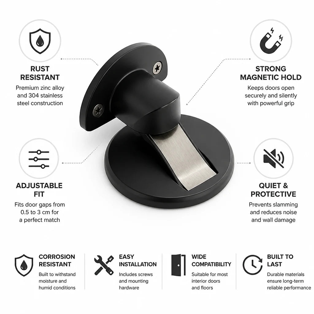 Rust-resistant Magnetic Door Stopper (Adjustable 0.51 to 3.05 cm)