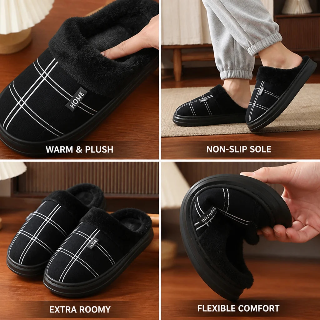 Extra-Large Plush House Slippers with Cotton Lining and Non-Slip Sole (Men)