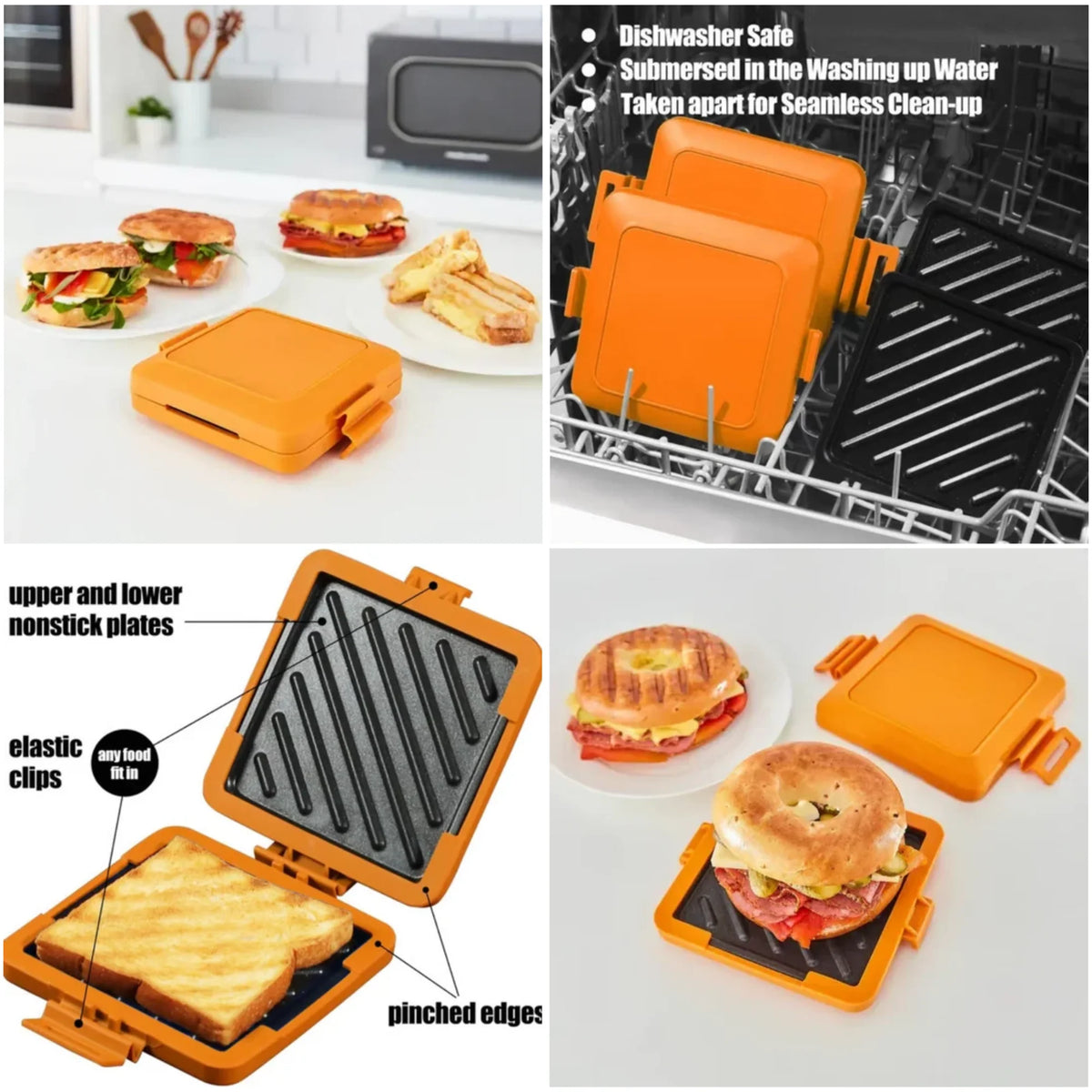 Microwave Sandwich Toaster Nonstick Plates & Silicone Handles