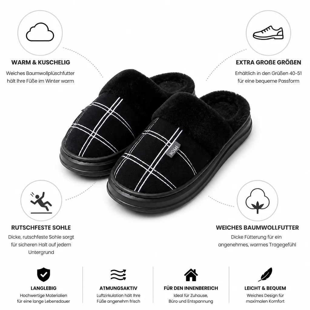 Extra-Large Plush House Slippers with Cotton Lining and Non-Slip Sole (Men)
