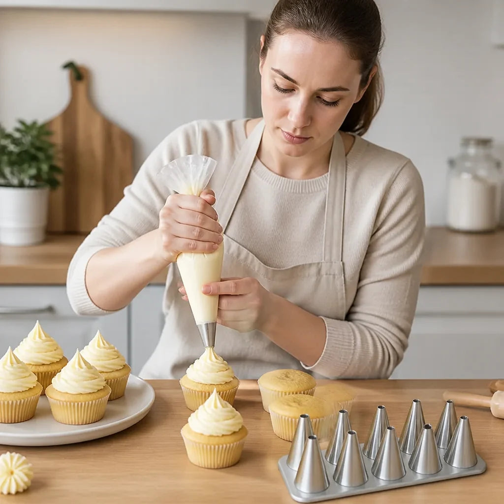 12-piece piping nozzle set for cakes & cupcakes