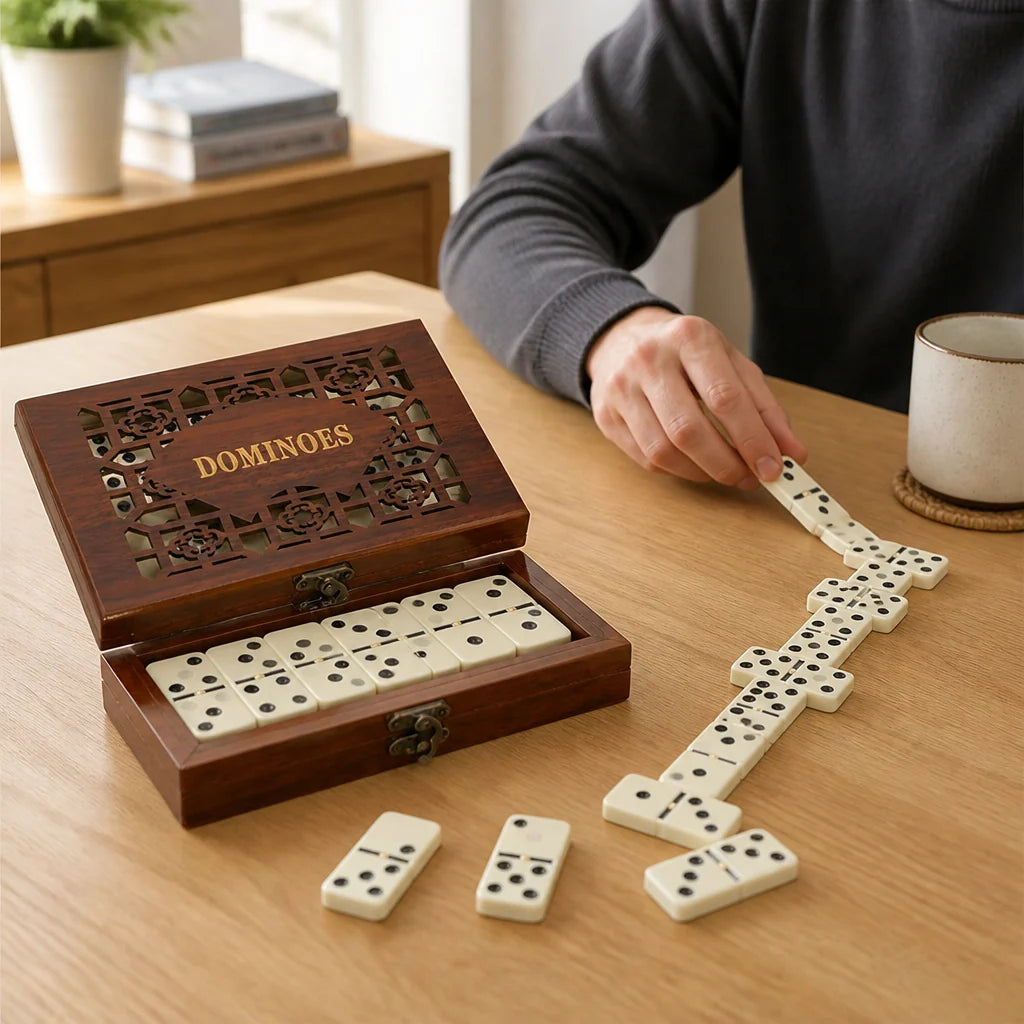 Domino Set made of Solid Wood in Original Size (28 Pieces)