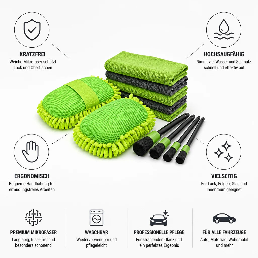 Scratch-Free Microfiber Car Wash Set (Sponge, Towels & Gloves)