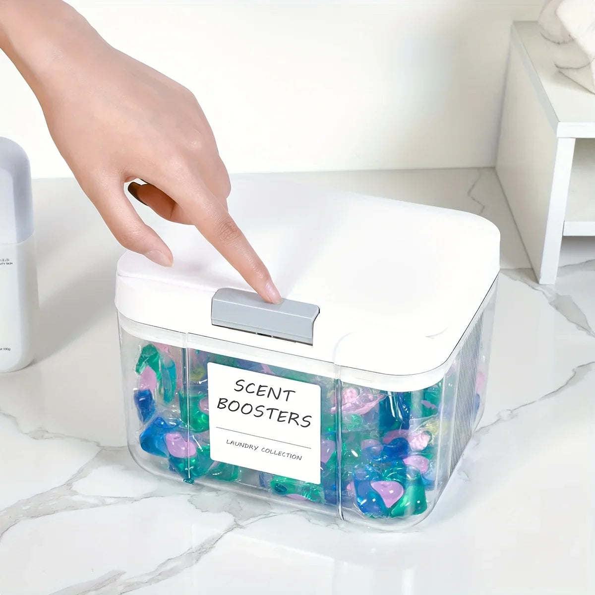 Laundry Pod Storage Box Clear Container & Countertop Organizer