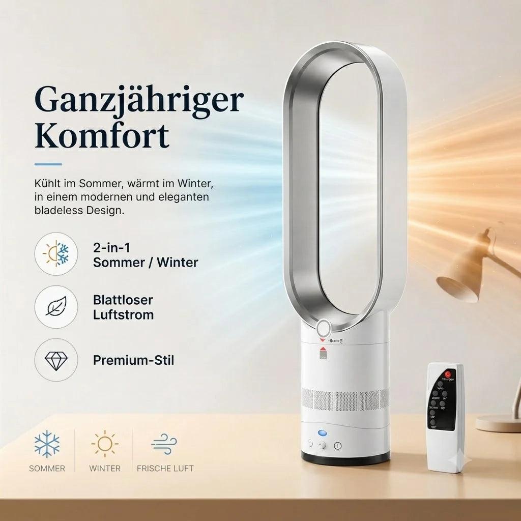 AeroLuxe Bladeless Fan Heater Tower 2-in-1