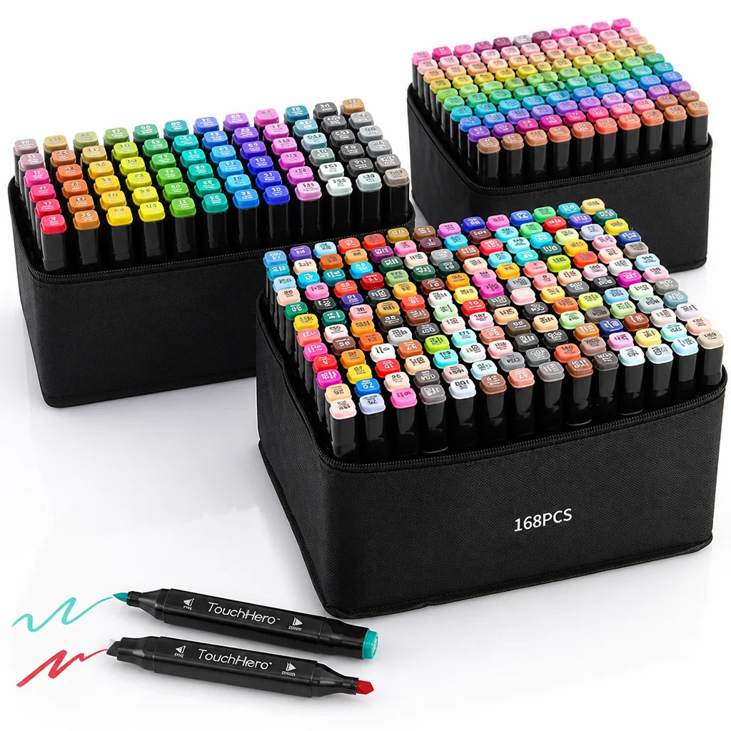 168-Color Dual-Tip Alcohol Marker Set (Zipper Bag)