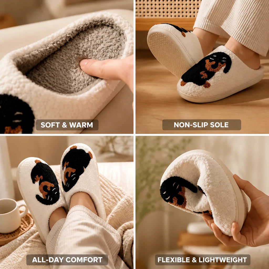 Women's Slippers Non-Slip Sole & Cotton Lined (Dachshund Motif)