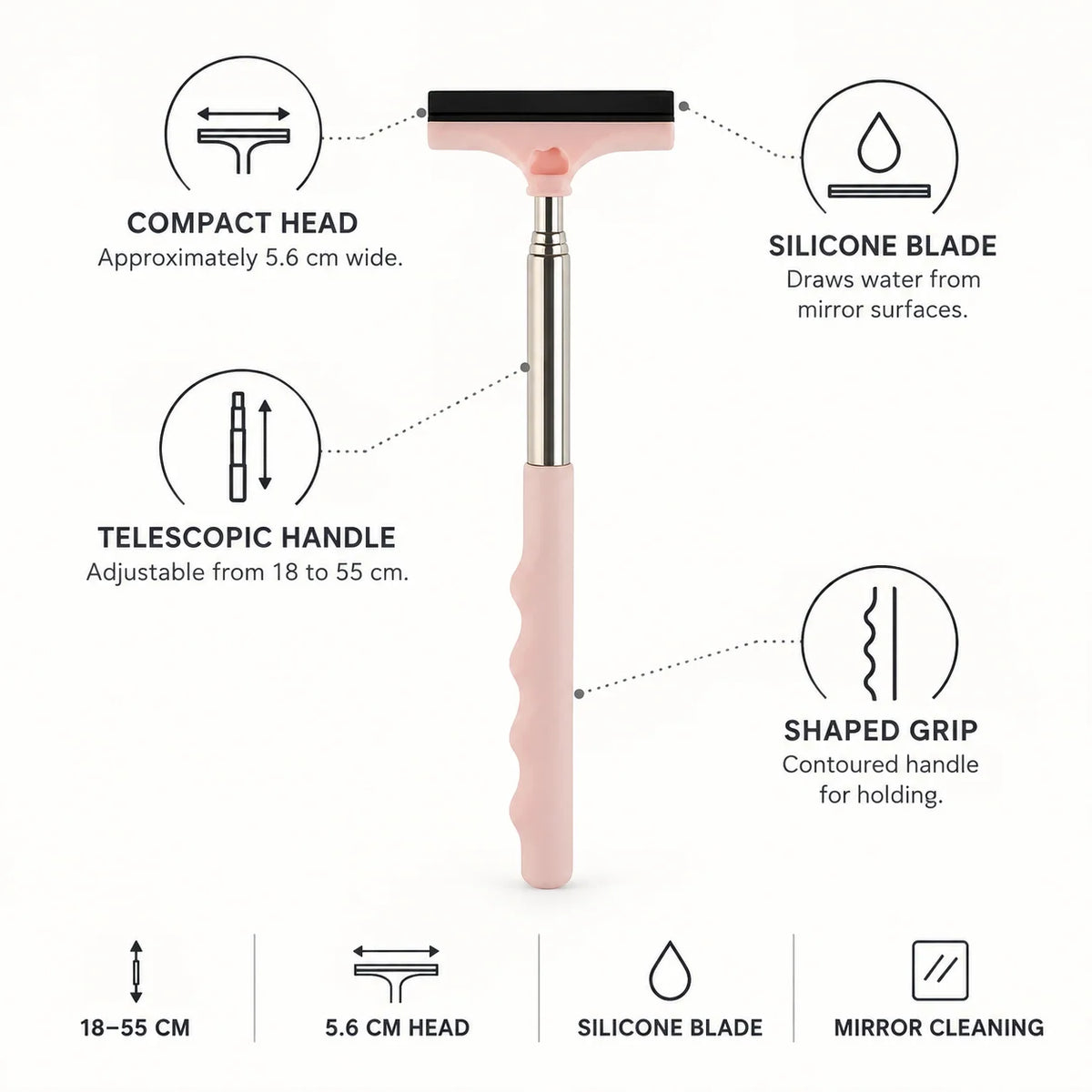 Car Mirror Squeegee Telescopic Extendable Handle & Silicone Blade (2 Pack)