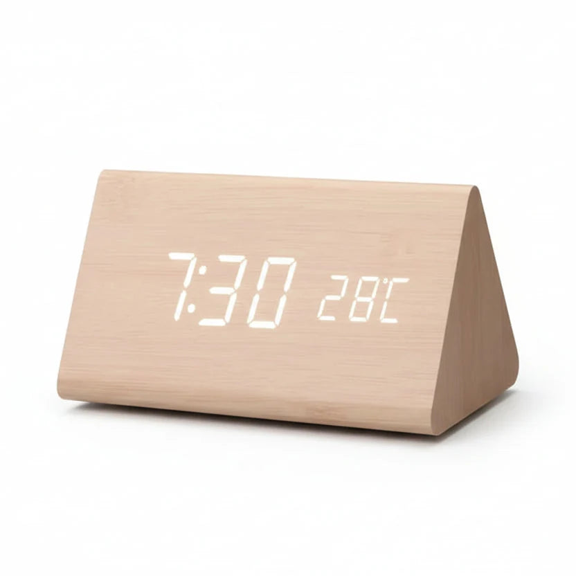 LED Alarm Clock Wood Effect with 3 Alarms & Temperature