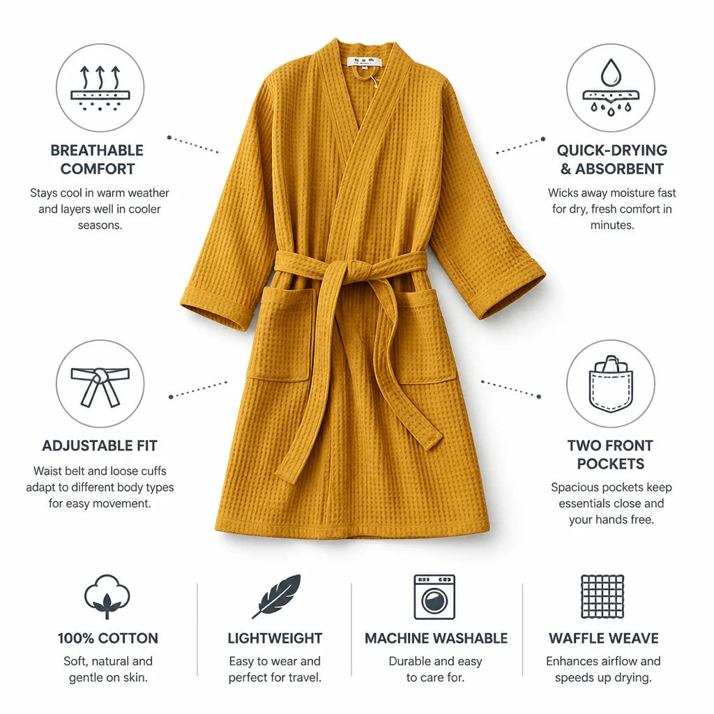 Lightweight Quick-Drying Waffle Cotton Bathrobe