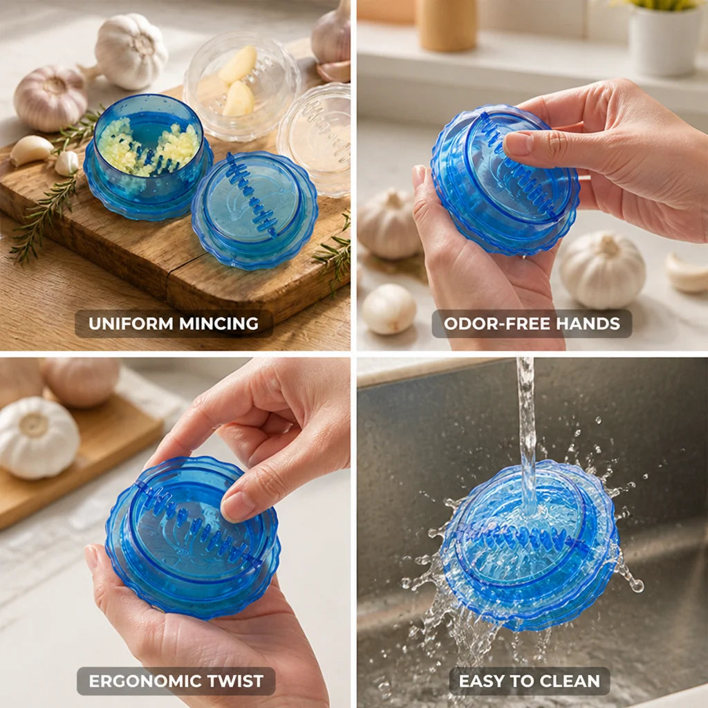 Ergonomic, Food-Grade Garlic Chopper with Rotary Mechanism