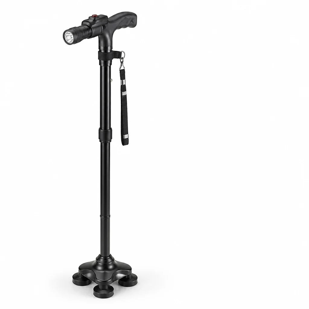 Lightweight Aluminum 4-Point Folding Cane (LED & Alarm) C1