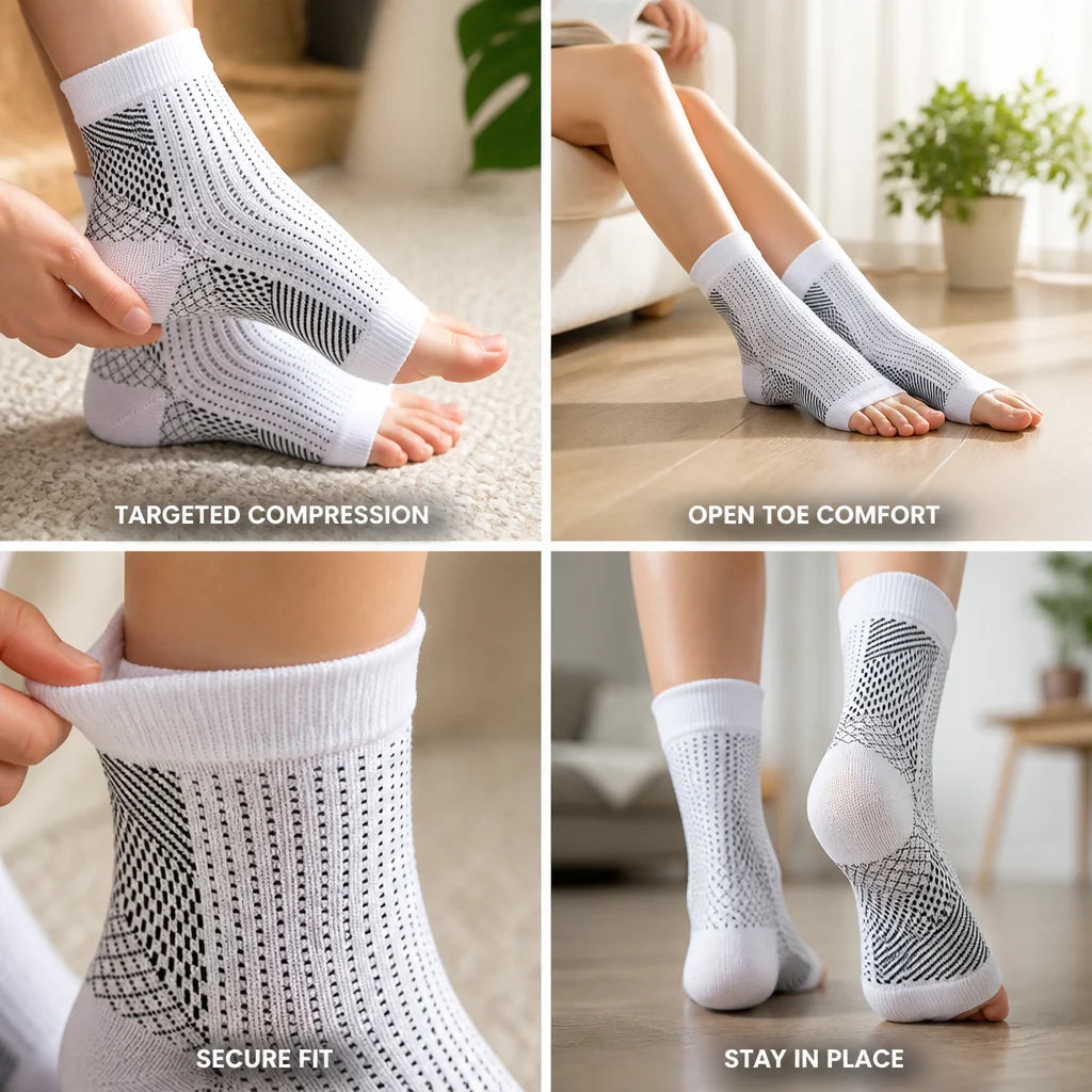 Targeted Compression Socks for Heel and Instep (Open Toes)