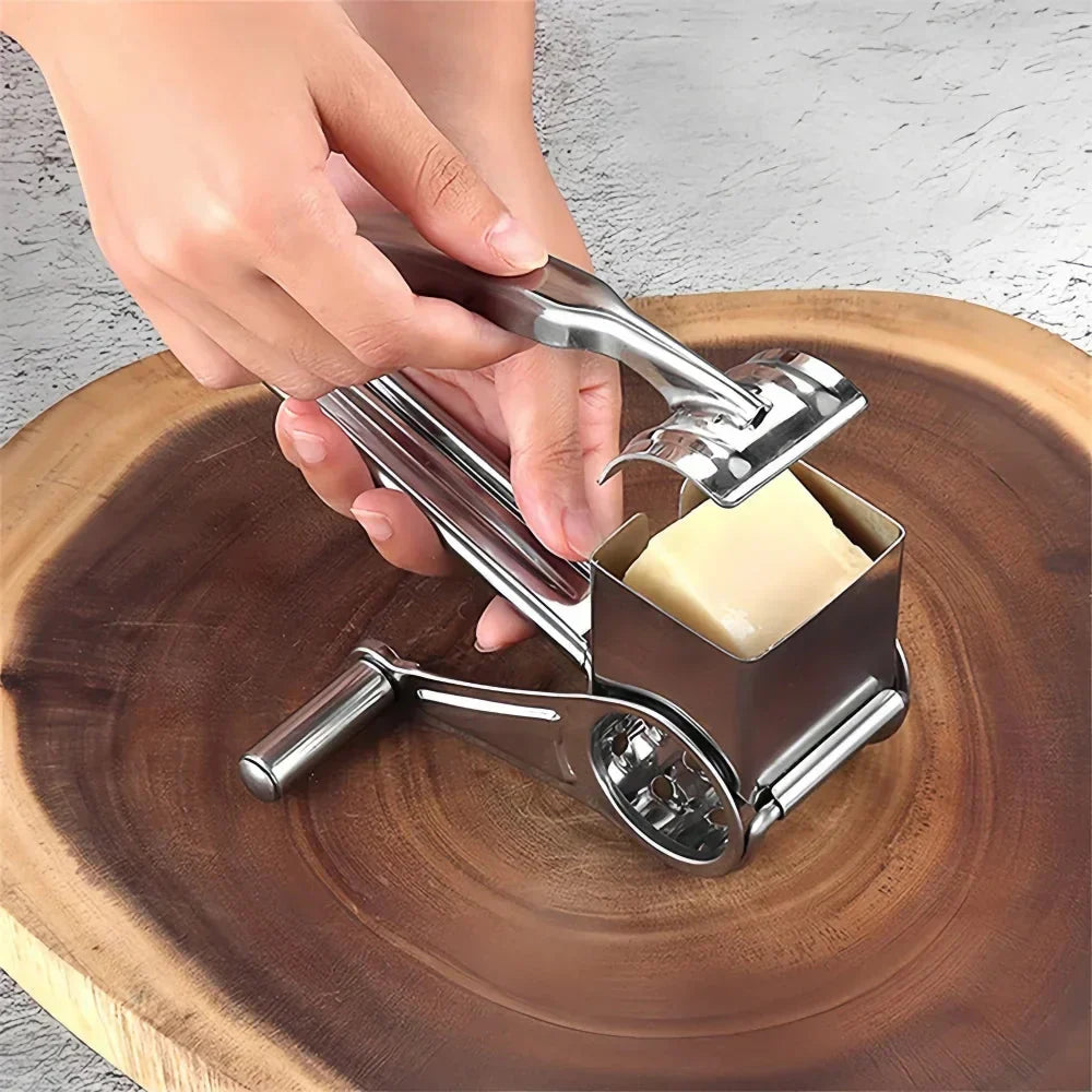 Rotary cheese grater made of stainless steel