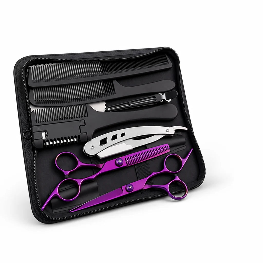 Stainless Steel Hair Cutting Set for Thinning and Cutting (Razor Comb & Case)